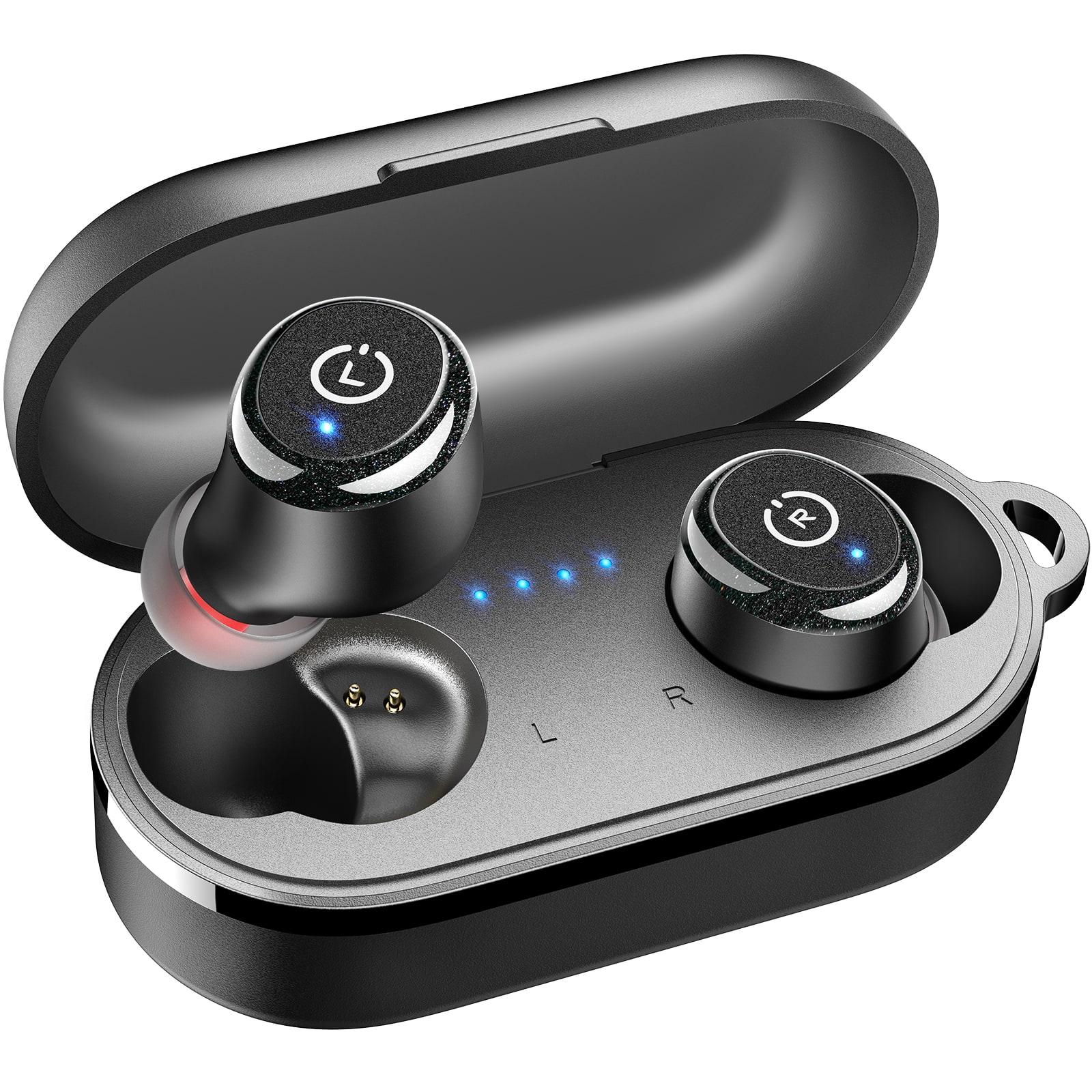 Front. TOZO - TOZO T10 Bluetooth Wireless Earbuds, 55H Play, OrigX 2.0, Custom 32EQ, Wireless Charge, IPX8, Comfort Ergonomics - Black.