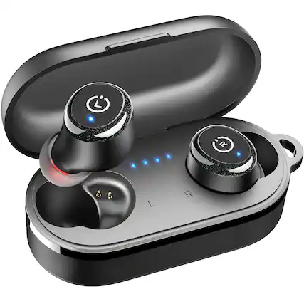 Front. TOZO - TOZO 2026 Latest T10 Lightweight Earbuds -OrigX 2.0 Acoustics, 55H, APP-32EQ, Wireless Charging, IPX8, Touch Control - Black.