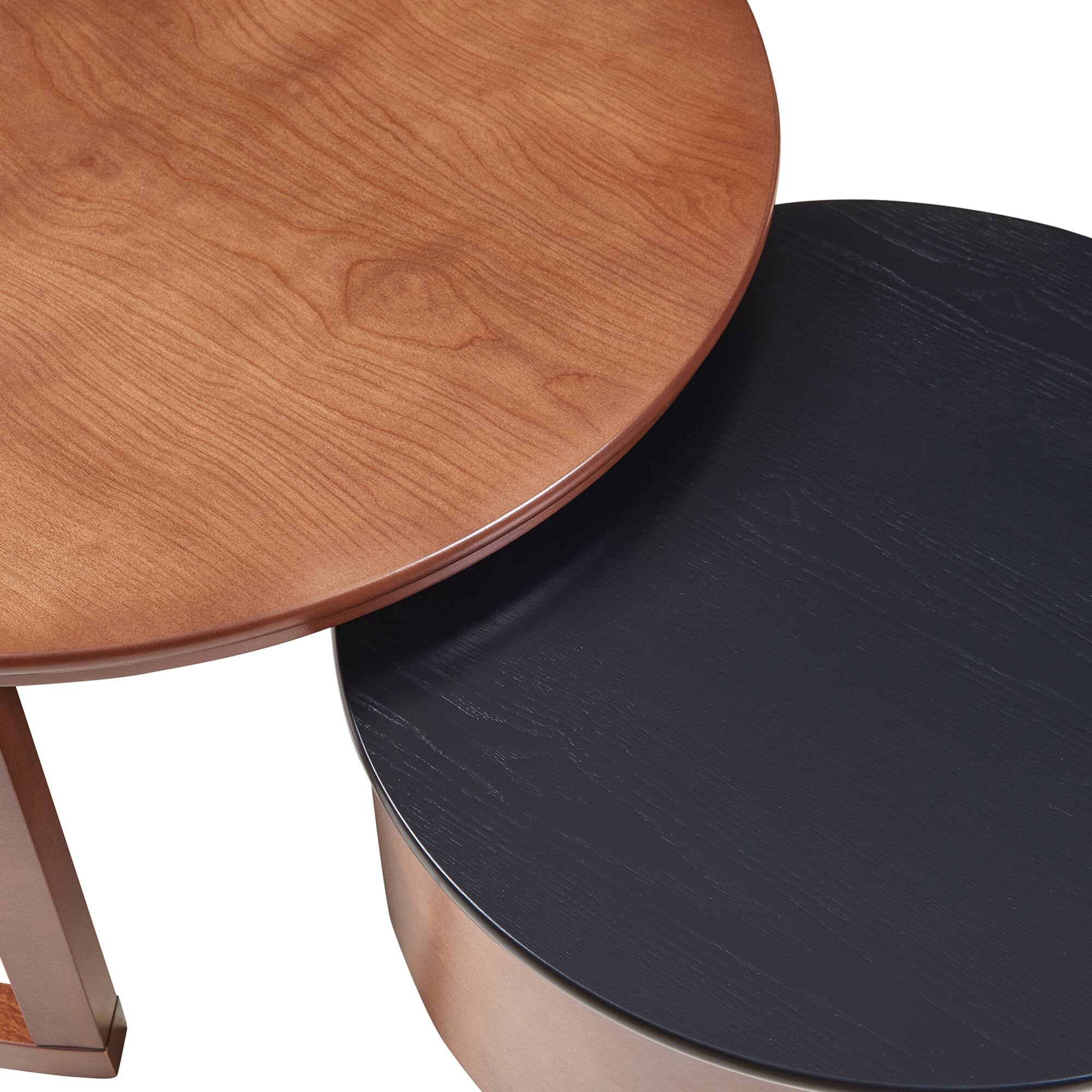 Alt View 8. GOODSILO - Vintage Round Nesting Coffee Table Set with Fluted Drawer in Two-Tone Finish - Walnut.