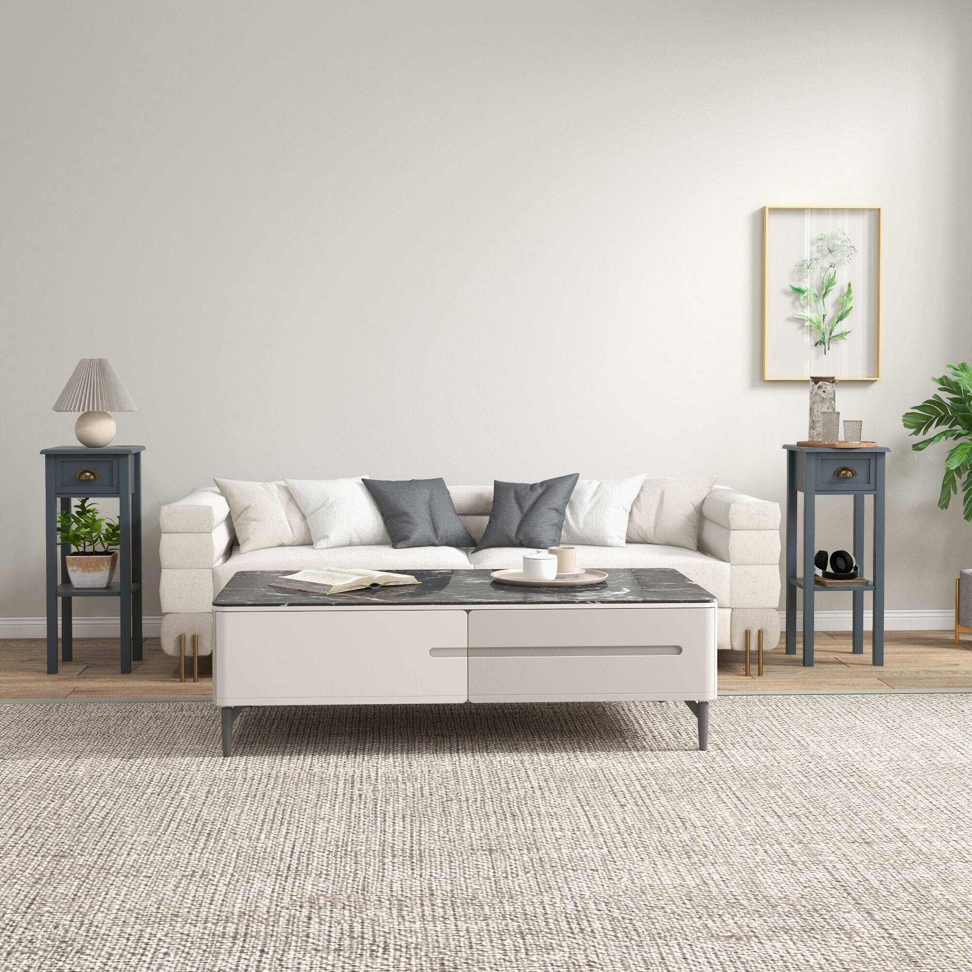 Alt View 2. Homcom - 2-Tier Side Table with Drawer, Narrow End Table with Bottom Shelf, for Living Room, Set of 2 - Grey.