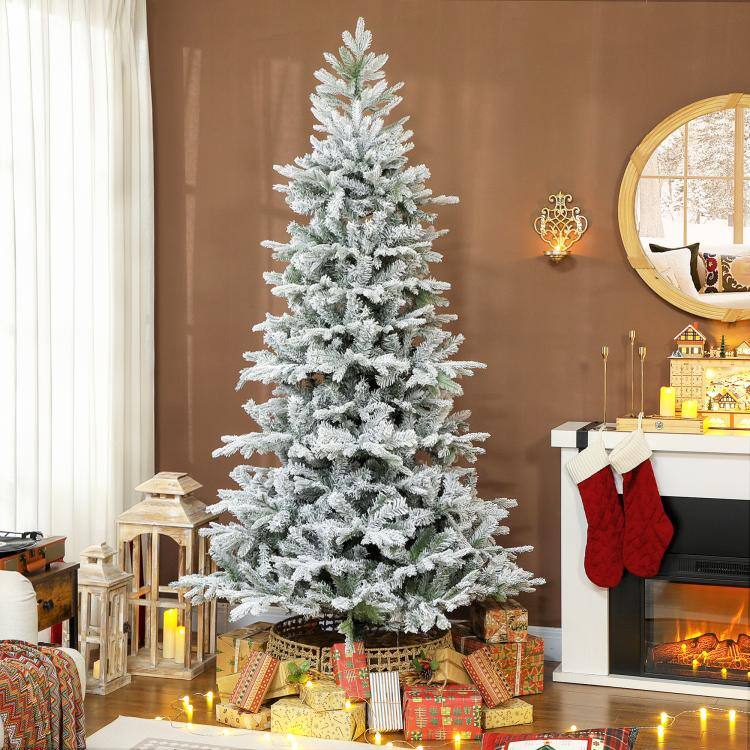 Alt View 1. PULUZ - 7.5 ft Artificial Frosted Christmas Tree with Realistic Branches, Wide Full Spruce, Hinged Xmas Tree, Easy Assembly - Green.