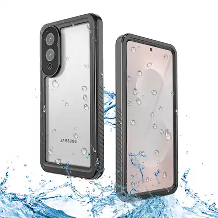 Front. Dteck - Waterproof Full Body Case for Samsung Galaxy S25 Edge,Shockproof Heavy Duty Cover with Built-in Screen Protector - Black.