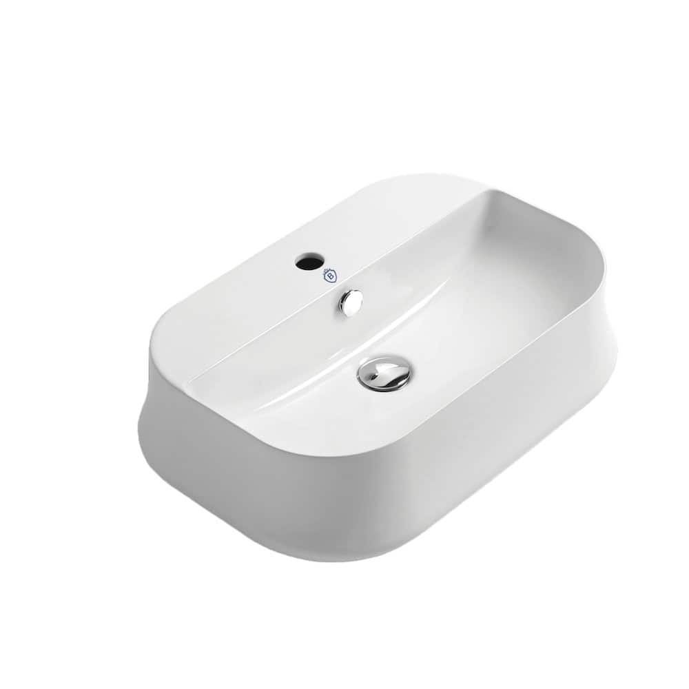 Whitehaus - Britannia Rectangular Above Mount Basin with Single Faucet Hole Drill - White