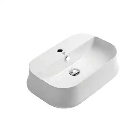 Front. Whitehaus - Britannia Rectangular Above Mount Basin with Single Faucet Hole Drill - White.