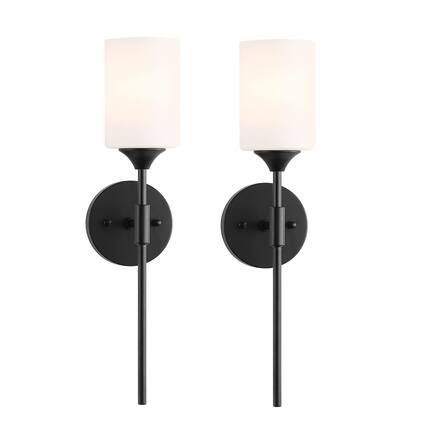 Front. Earthley Blooms - Modern Wall Sconce Set Of Cylinder Glass Shades Mid Century Bathroom Vanity Light Fixtures Industrial Lamp - Black.