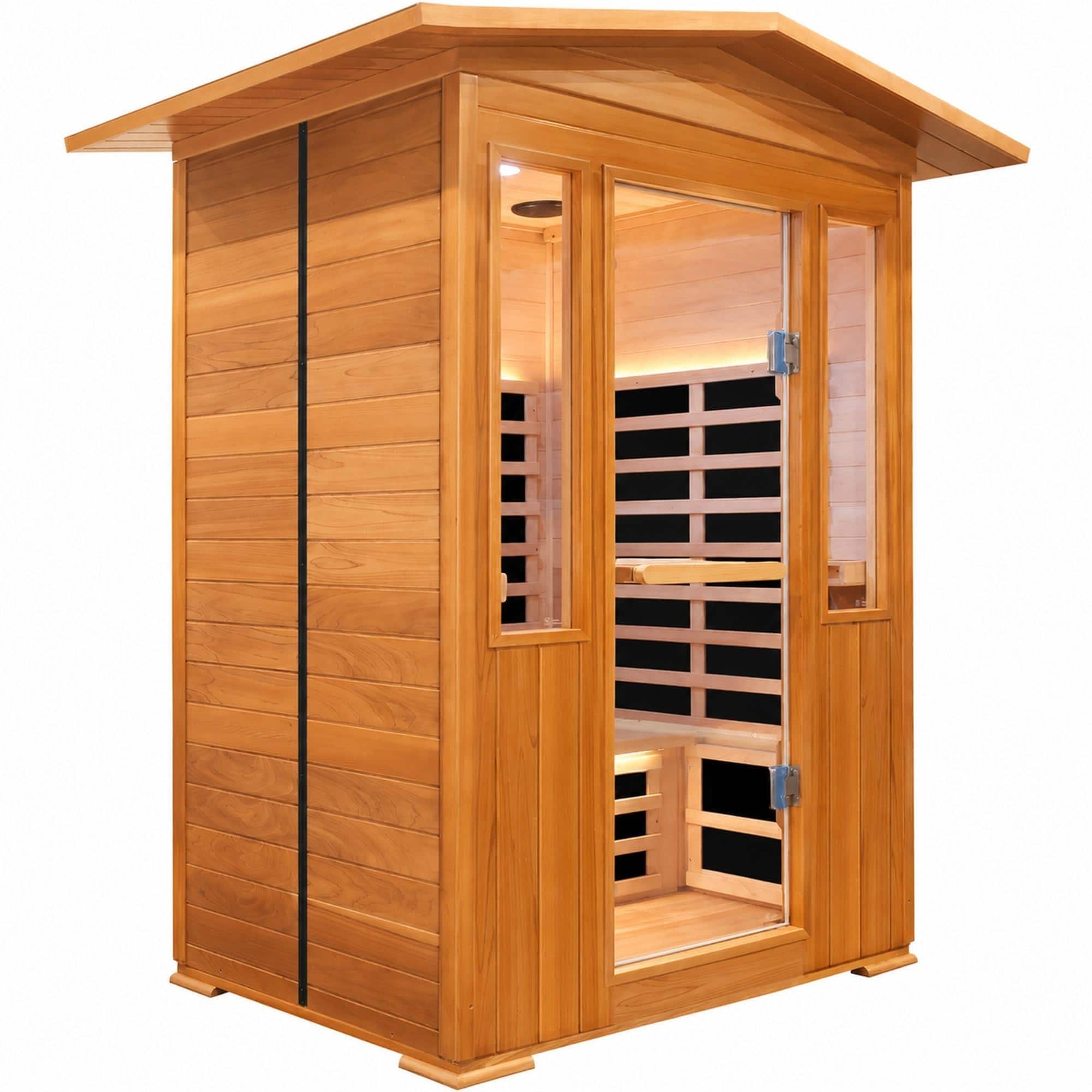RYHNUYNE - Outdoor Double Red Cedar Far Infrared Sauna Room, 2250W, 9 Heating Plates, Douglas Fir Interior, 60 degreesC Max - Natural price history on PriceWatchPro