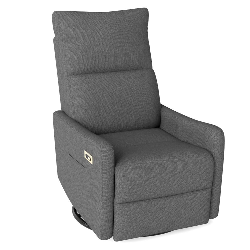 Angle. Loheer - Loheer Power Swivel Recliner Chair Dark Gray Small Space Rocking Recliner Upholstered Glider Nursery Chair - Dark Gray.