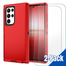 Entronix - Heavy Duty Bundle for Galaxy S23 Ultra - Case and 2 Clear Screen Protectors - Red