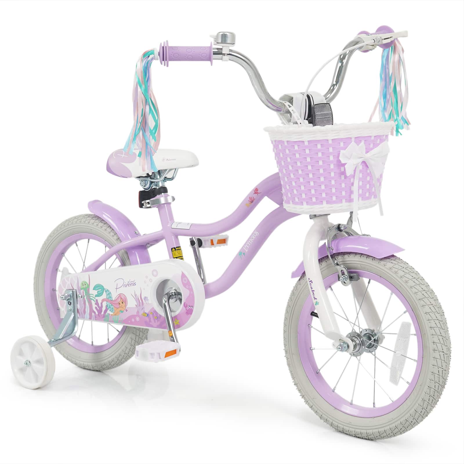 Gymax - 14'' Kids Bike Toddler Bicycle w/ Training Wheels Hand & Coaster Brakes - Purple