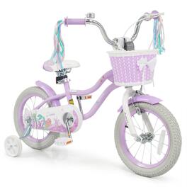 Gymax - 14'' Kids Bike Toddler Bicycle w/ Training Wheels Hand & Coaster Brakes - Purple