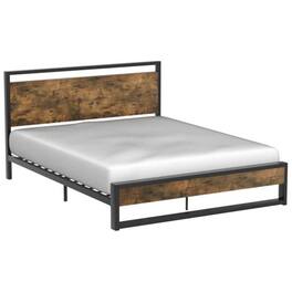 Hivvago - Queen Modern Farmhouse Platform Bed Frame with Wood Panel Headboard Footboard - Black