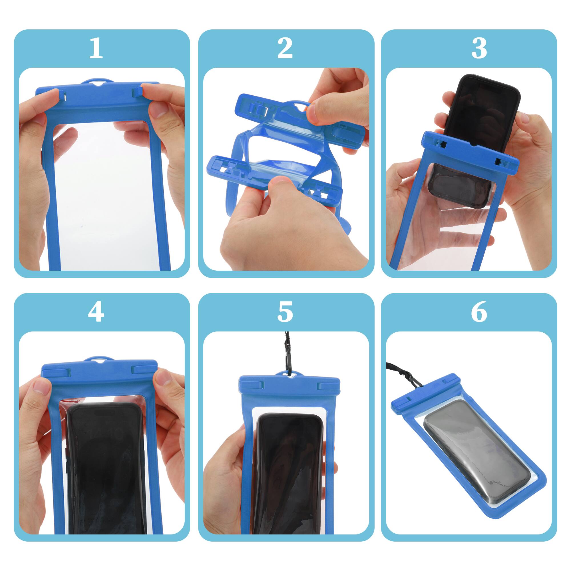 Alt View 4. Unique Bargains - 2pcs Mobile Waterproof Bag Universal Waterproof Case Compatible for Phone 4.53"x8.27" - Blue.