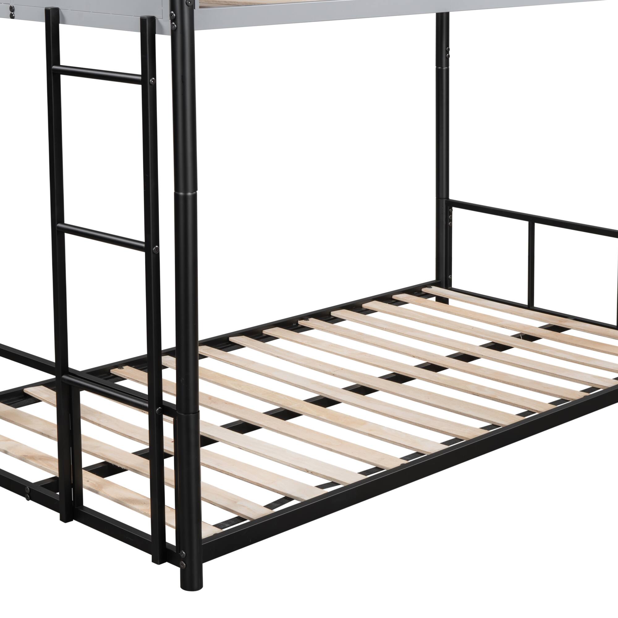 Alt View 5. GOODSILO - Heavy-Duty Twin Over Twin Metal Bunk Bed with Vent Board Guardrail and Noise-Free Wood Slats - Black.