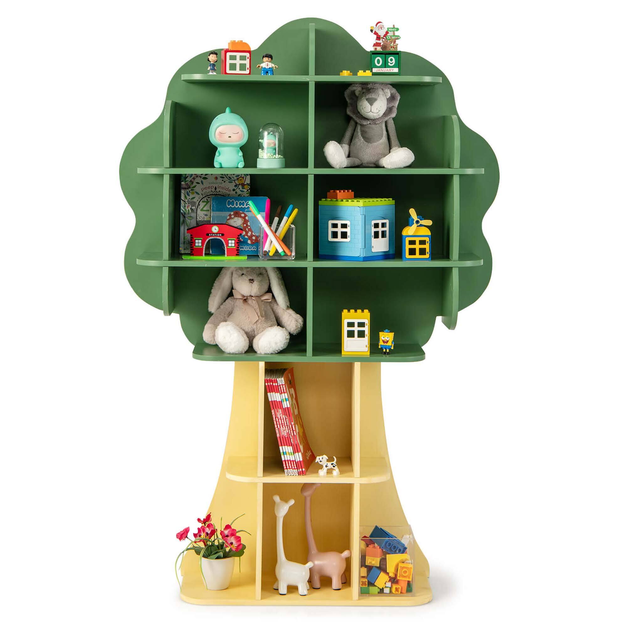 Costway - Tree Bookcase Kids 6-Tier Toy Storage Organizer with Open Storage Shelves - Green