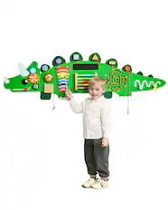 Front. VEVOR - Dinosaur Activity Wall Busy Board Panels, 11 Activities, Montessori Sensory Wall Toy for Kids 3-12 Years.