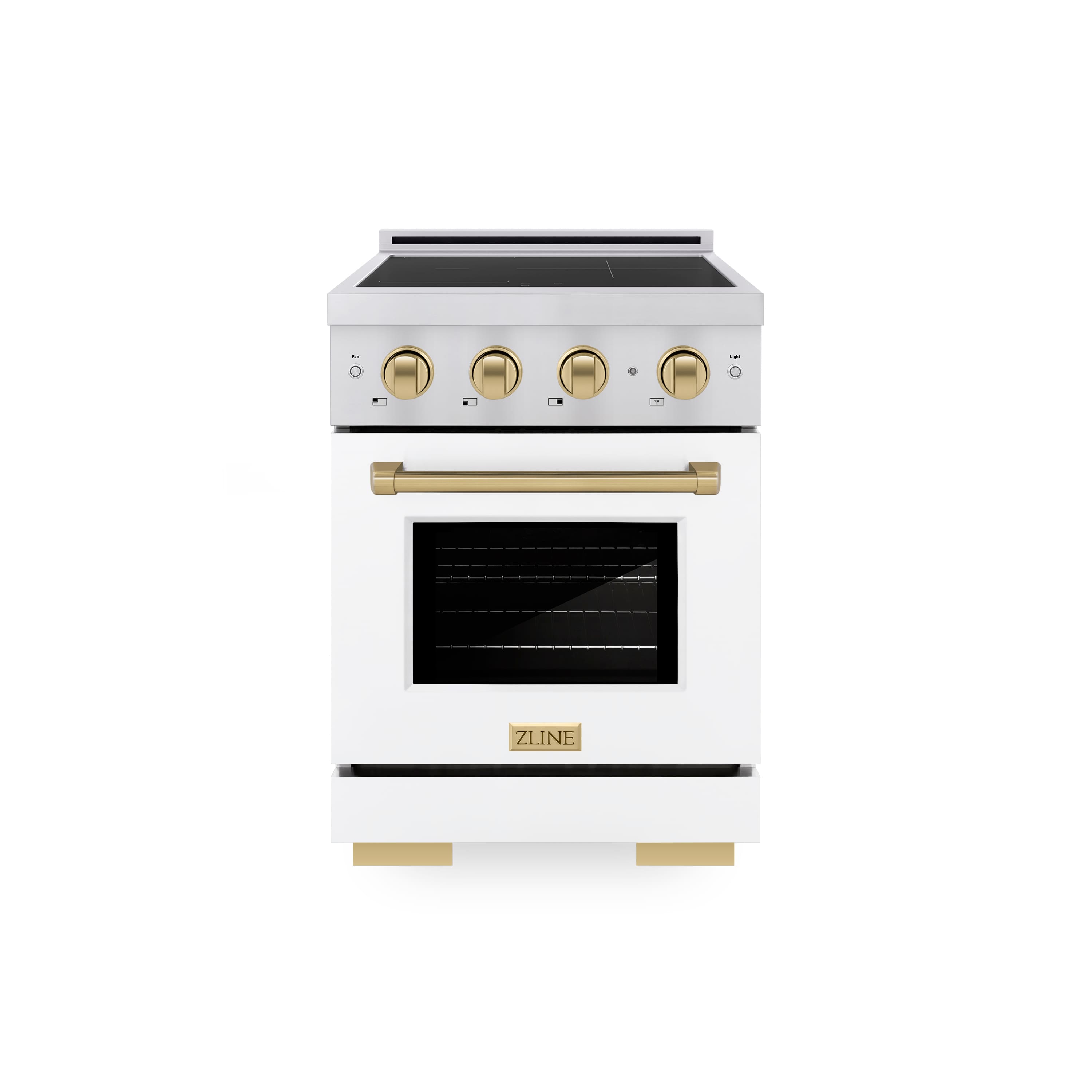 ZLINE - Autograph 24 in. 3.2 cu. ft. Paramount Freestanding Induction Range with 3 Burners and Bronze Accents with White Door - White Matte