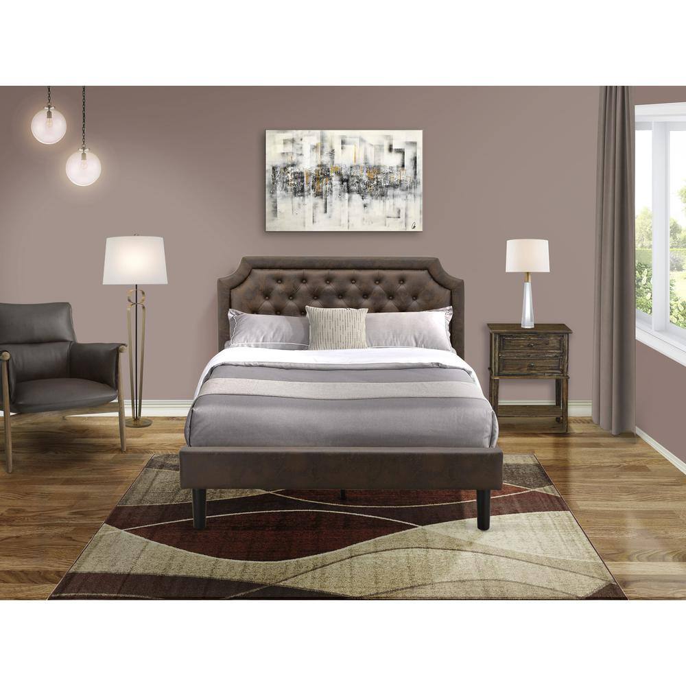 Alt View 4. East West Furniture - GB25Q-1VL07 2-Piece Granbury Bed Set with Queen Bed and Distressed Jacobean Night Stand - Dark Brown Faux Leather and - Black Textured.
