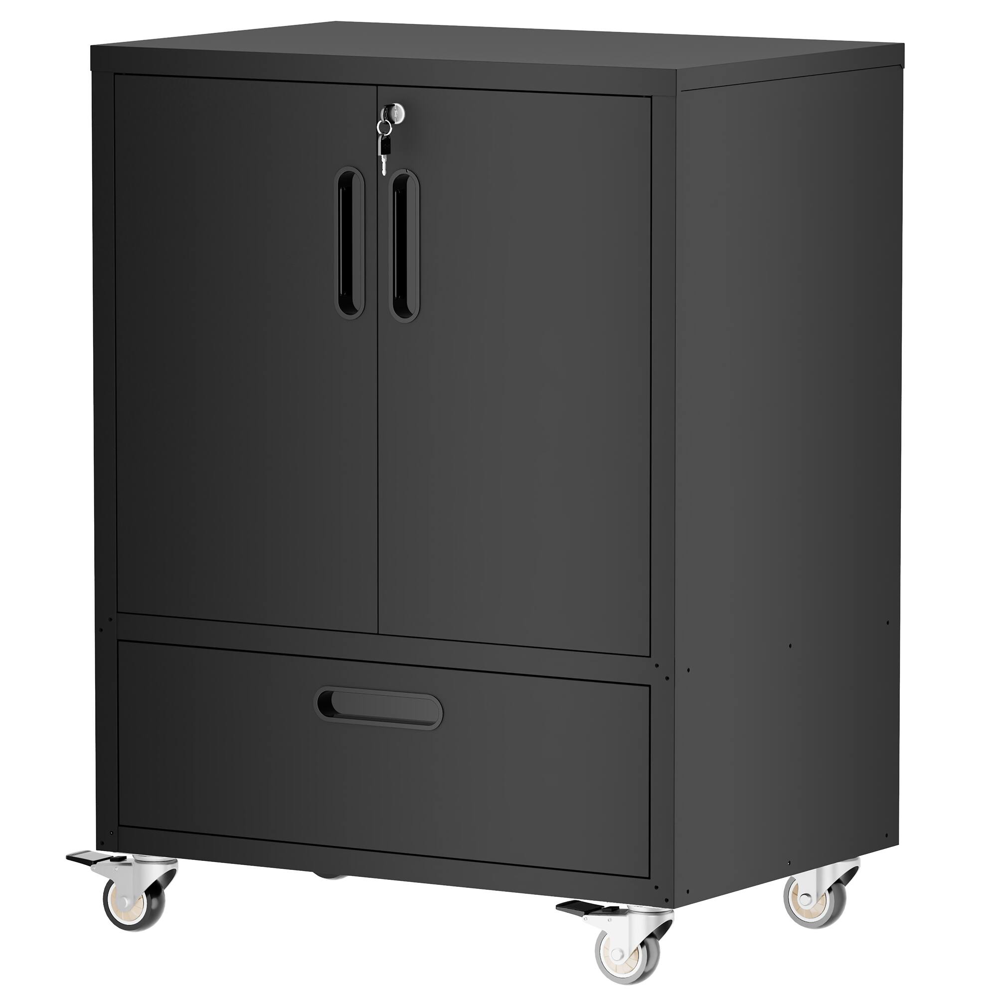 Angle. Dexmalle - Dexmalle-540lbs Capacity Heavy-Duty Steel Tool Cabinet with Lockable Casters& Drawer-Black.