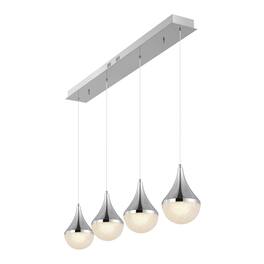 Jonathan Y - Elyse Teardrop 47" 4-Light Modern Mid-Century Iron/Acrylic Integrated Linear LED Pendant - Chrome/White