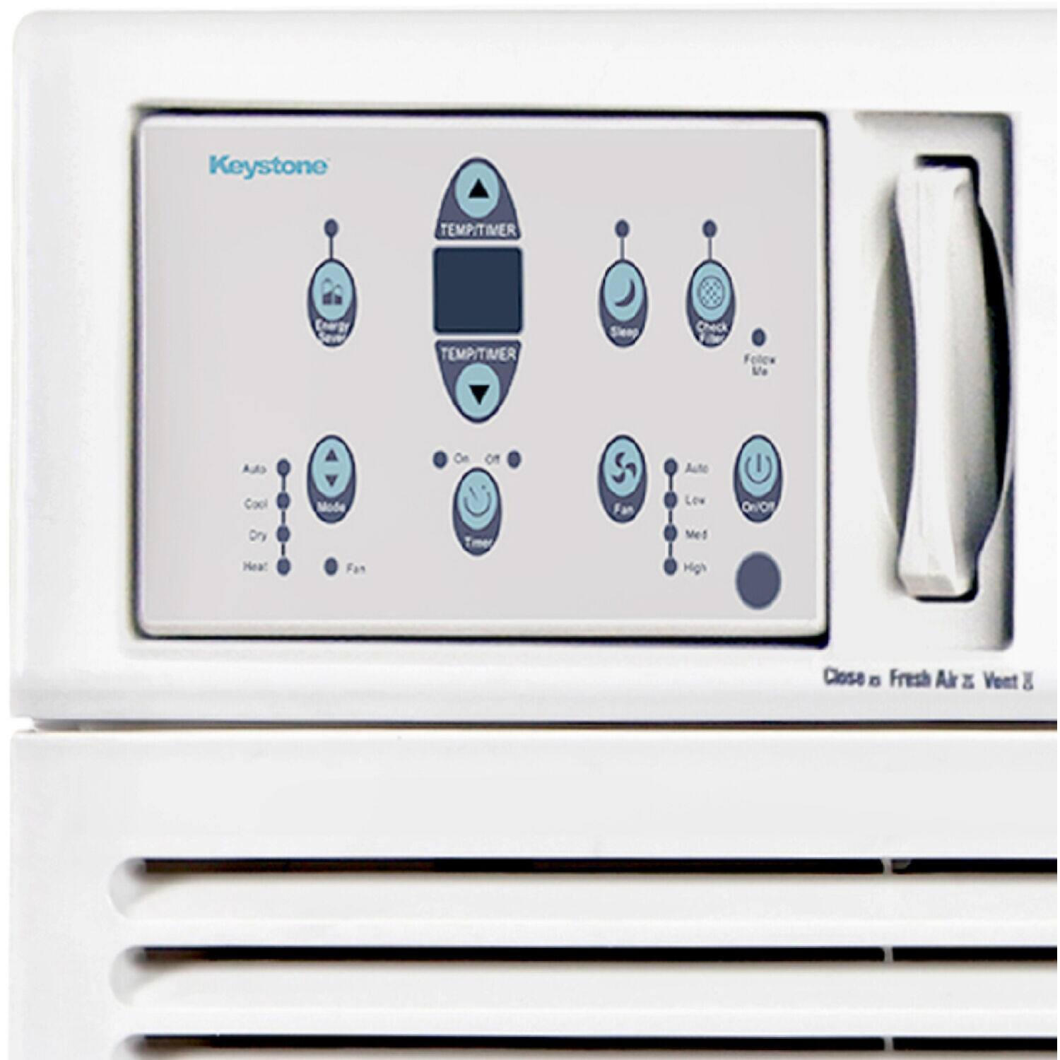 Keystone TEMPITIER Cnergy TEMPITIMER Slenp Check Follcw Me Ada of Aute Cool Ory Mode Tmer Fan Lew Med OnOR Heat Far High Close Fresh Akr DE Veet 8