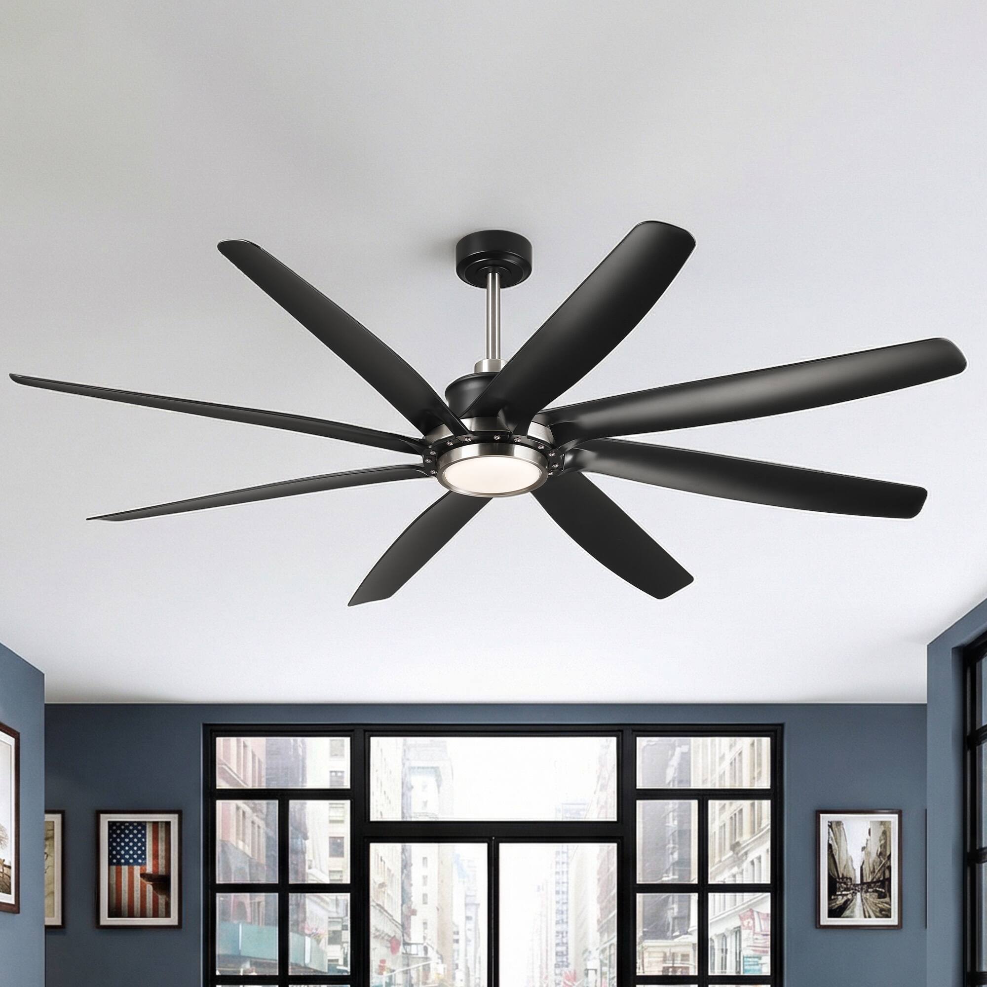 Alt View 1. Parrot Uncle - 72" Black Farmhouse Windmill Ceiling Fan with Light and Remote - Black.