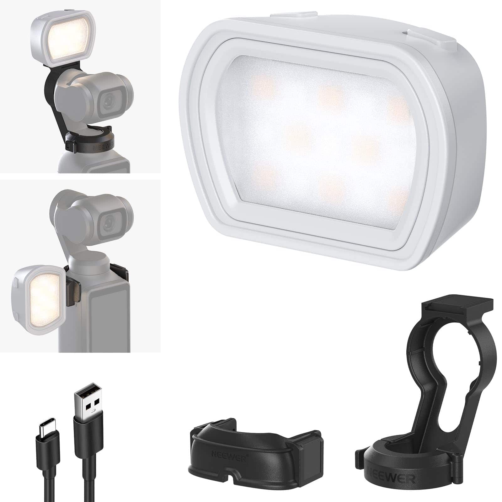 Neewer - Basics Magnetic Fill Light for DJI OSMO Pocket 3, 1.3W Mini LED Attachment for Selfie Vlog Video - White