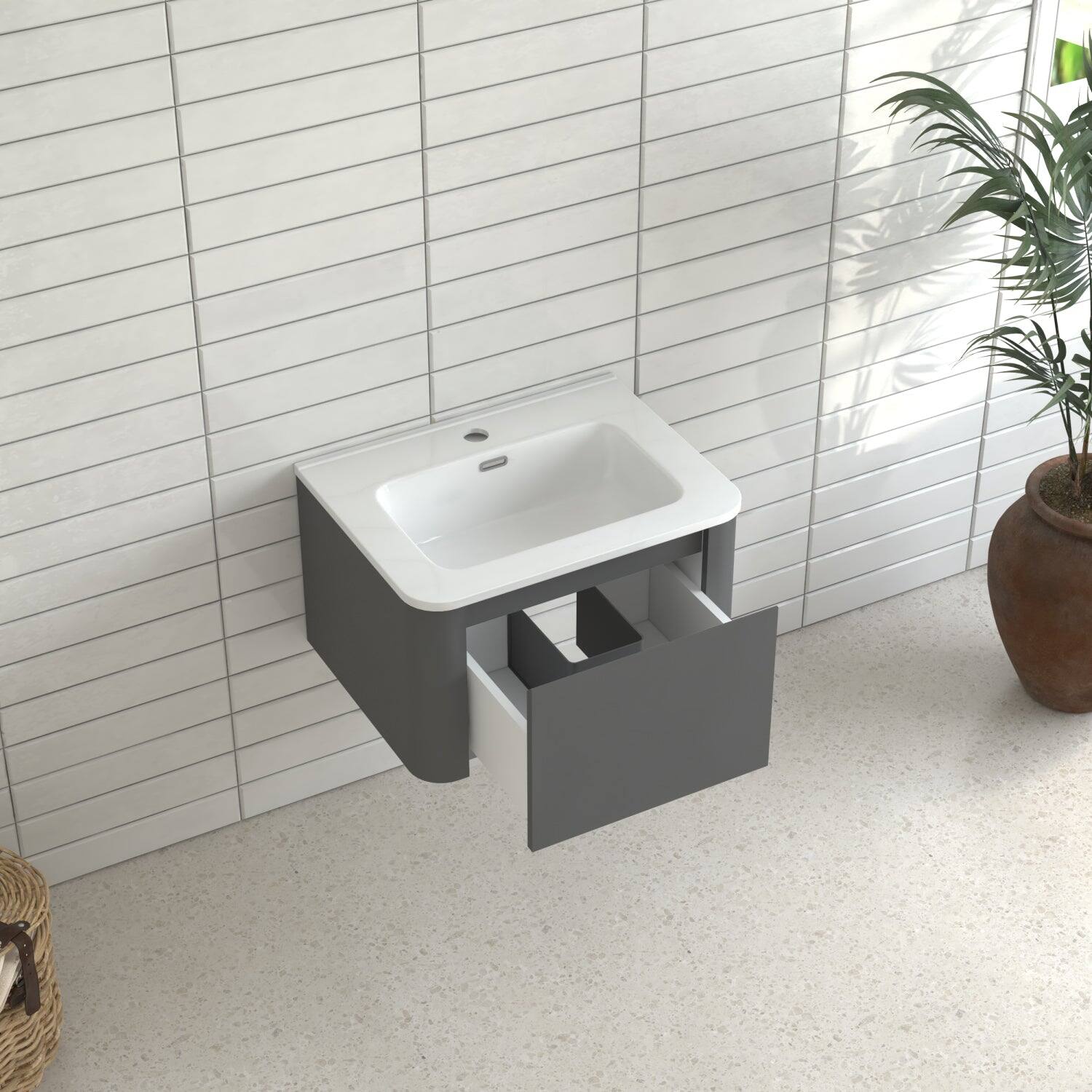 Alt View 10. Boyel Living - 24 in Grey Wall-Mounted Bathroom Vanity with Soft-Close Drawer Ceramic Integrated Basin PET Waterproof Finish - Gray.