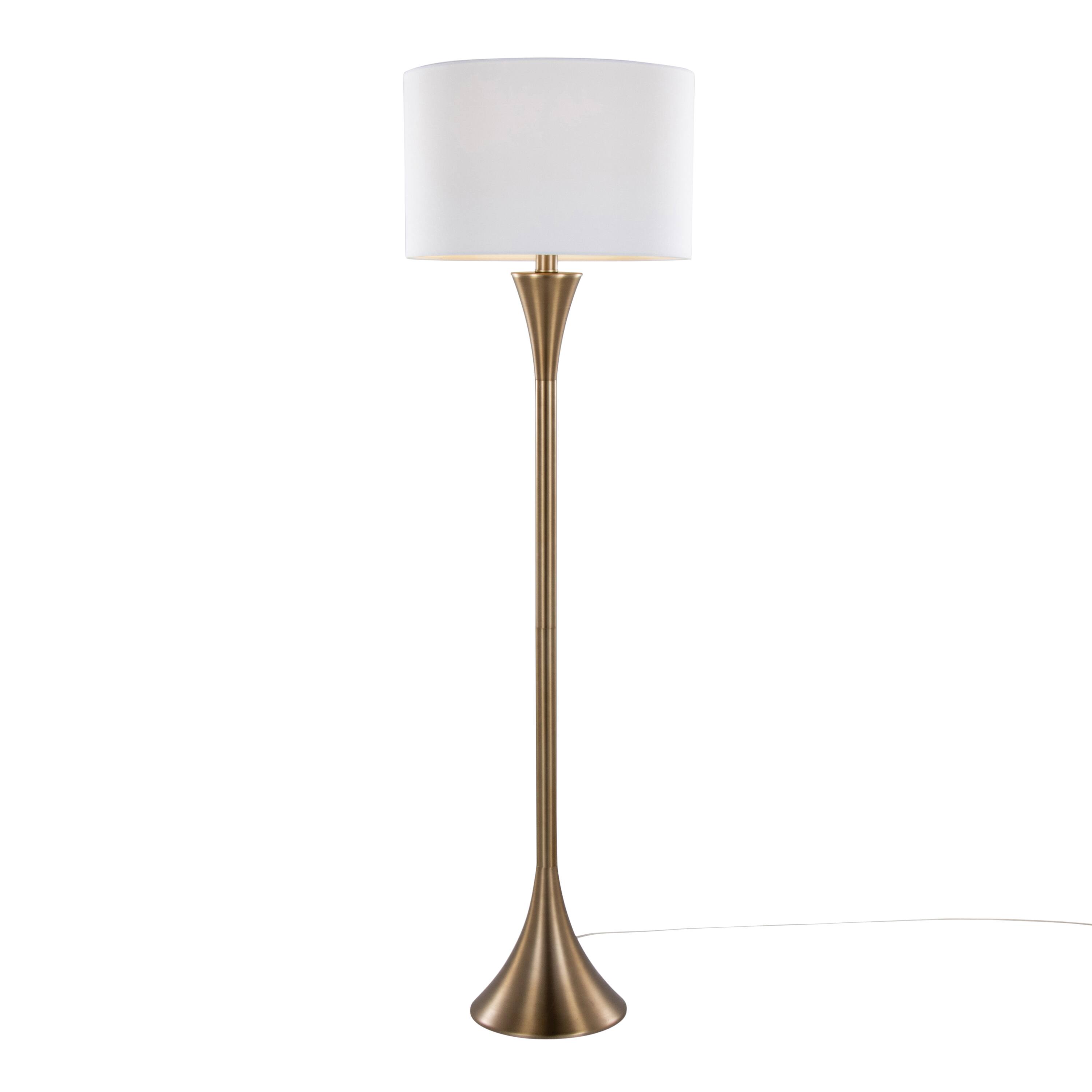 Angle. Loheer - Loheer Contemporary Metal Floor Lamp Matte Golden Bronze White Linen Shade Tall Standing Lighting - Bronze.