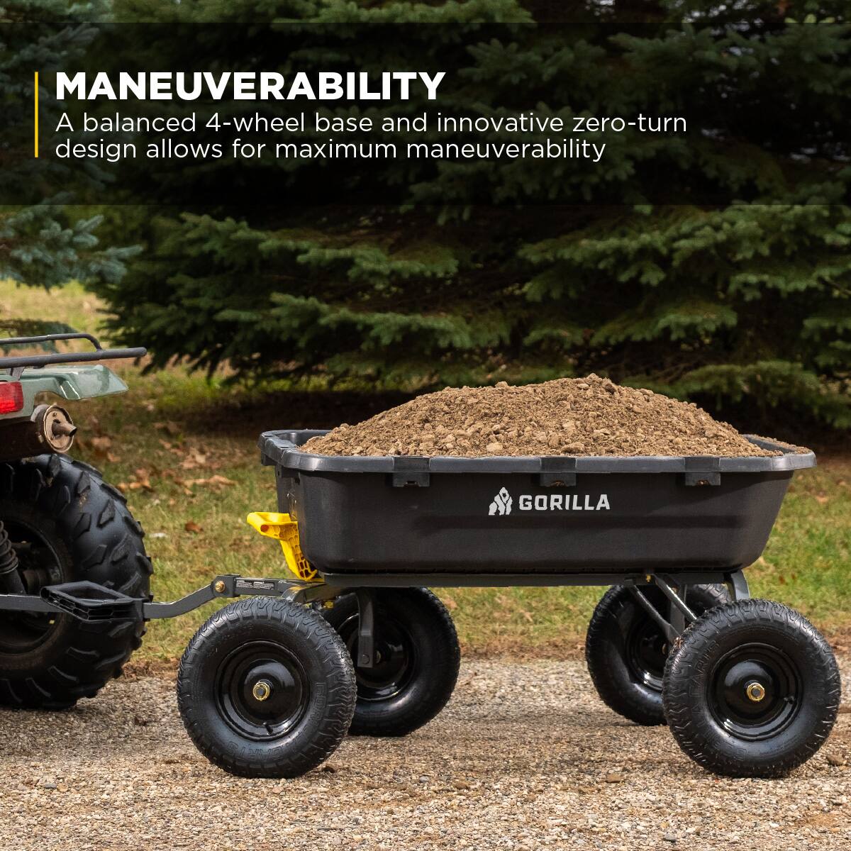 MANEUVERABILITY  
A balanced 4-wheel base and innovative zero-turn design allows for maximum maneuverability
