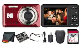Kodak - PIXPRO FZ55 Digital Camera (Red) (FZ55RD) + 64GB Card + Case + Cleaning Cloth
