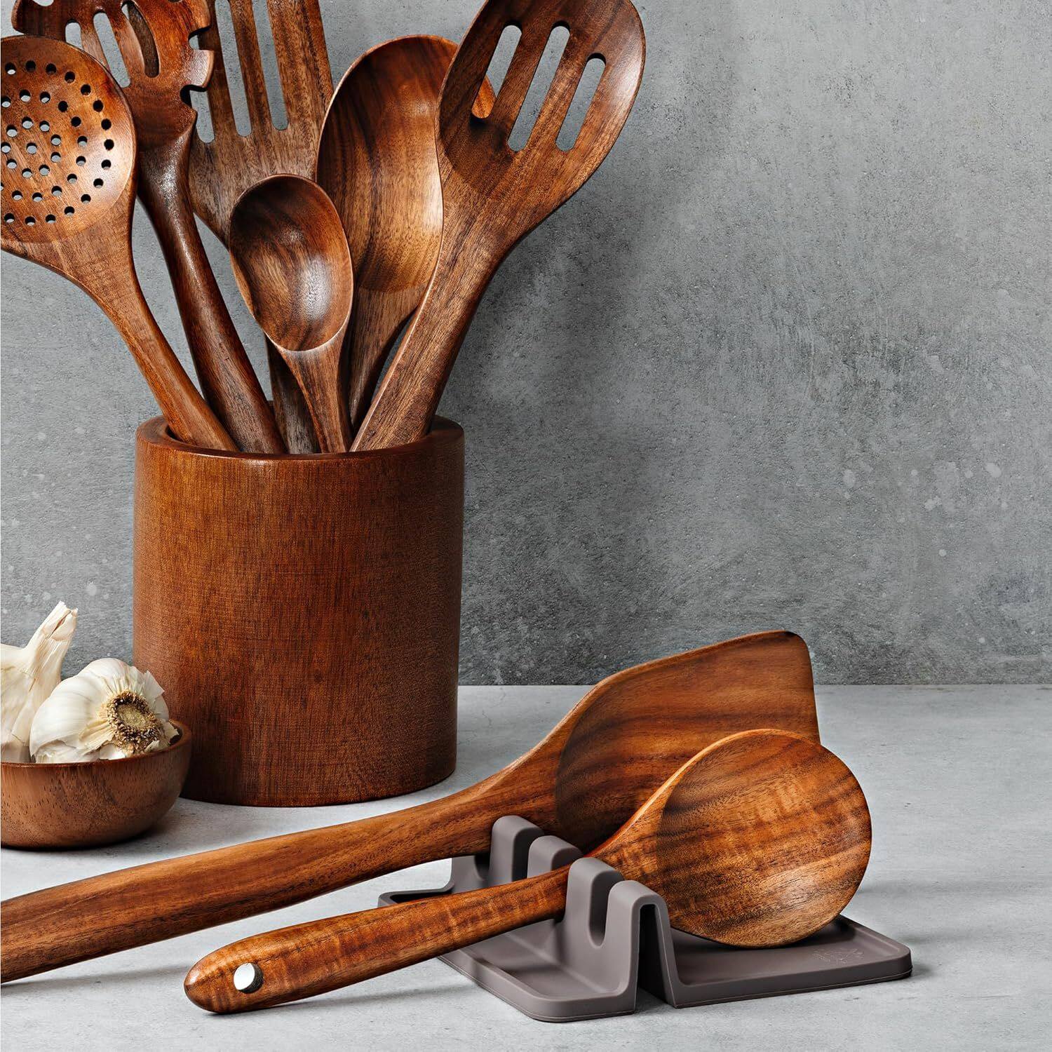 Angle. Zulay Kitchen - Zulay Kitchen Silicone Utensil Rest with Drip Pad for Multiple Utensils - Heat-Resistant & Spoon Holder for Stove Top - Gray.