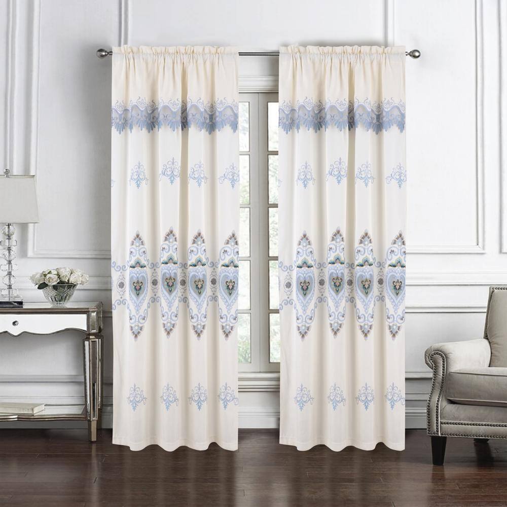 Angle. RT Designers Collection - RT Designers Collection Bonnie Macrame Rod Pocket Room Darkening Curtain Panels for Living Room 52" x 84" Beige - Beige.