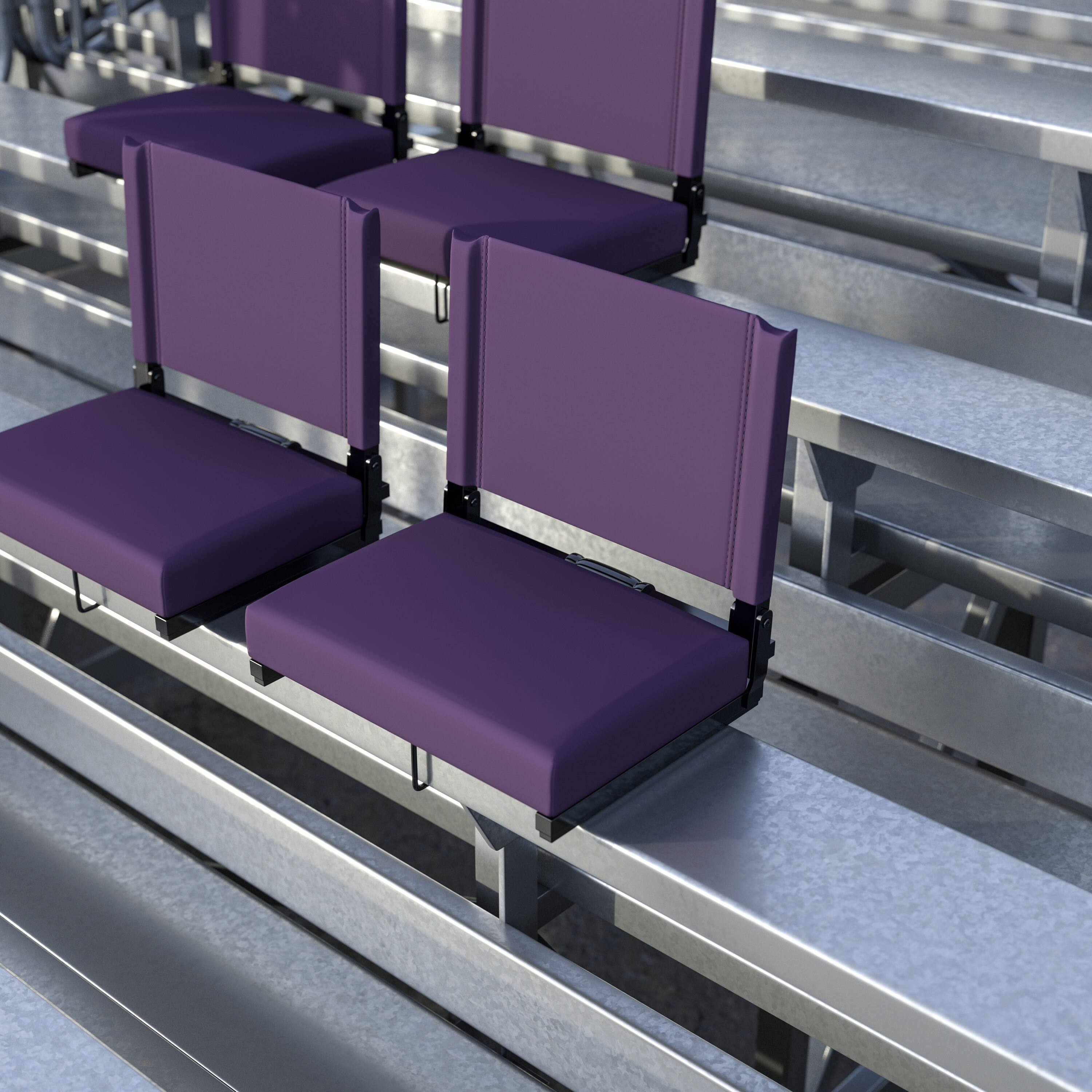 Alt View 2. Emma + Oliver - Set of 2 500 lb. Rated Lightweight Stadium Chair with Ultra-Padded Seat - Dark Purple.