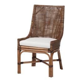 bali & pari - Bella Rattan Dining Chair with Cushion - Handwoven Wicker Accent Side Chair with High Backrest, Coastal Boho Seating - Coffee Bean