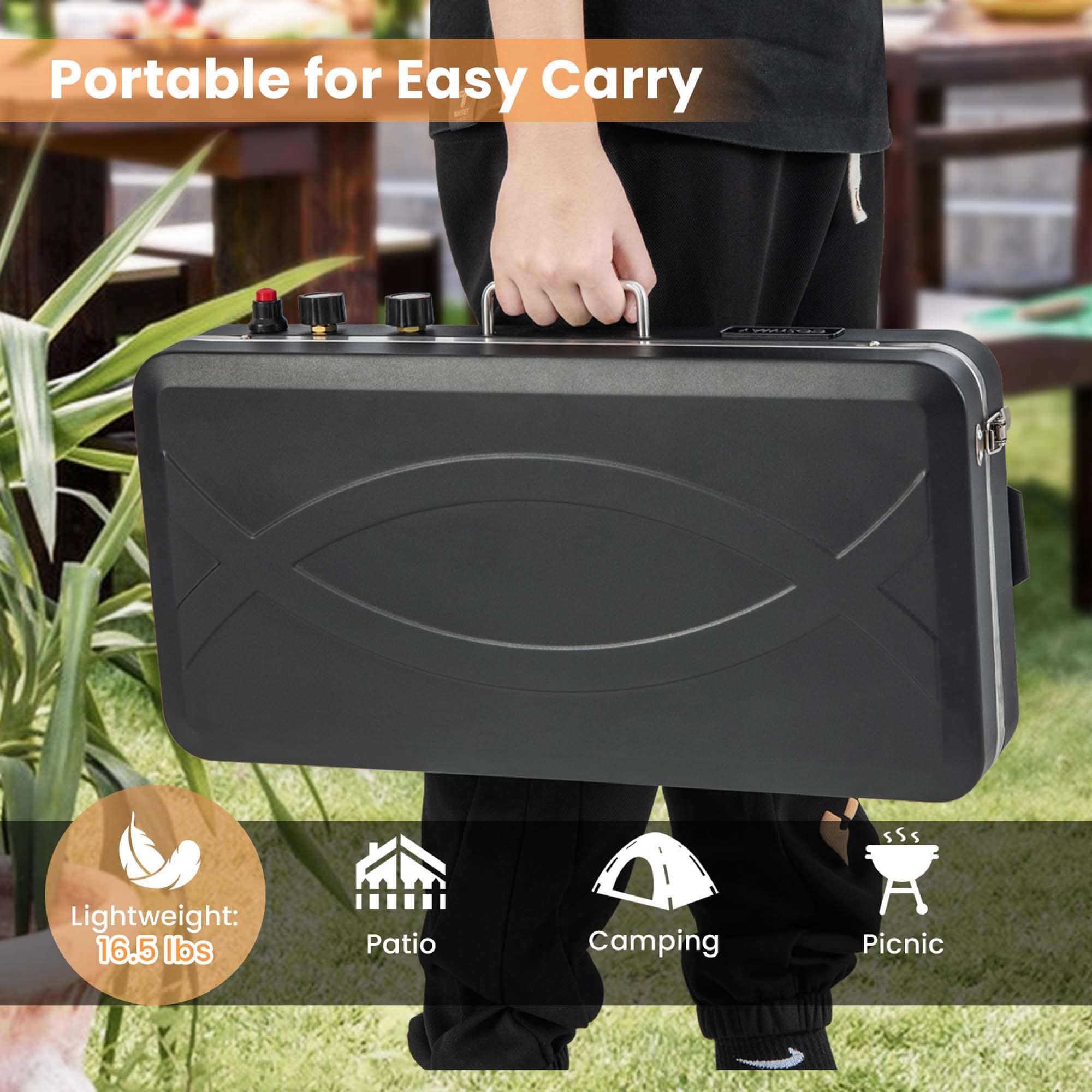 Portable for Easy Carry: Lightweight: 16.5 lbs. Patio Camping Picnic