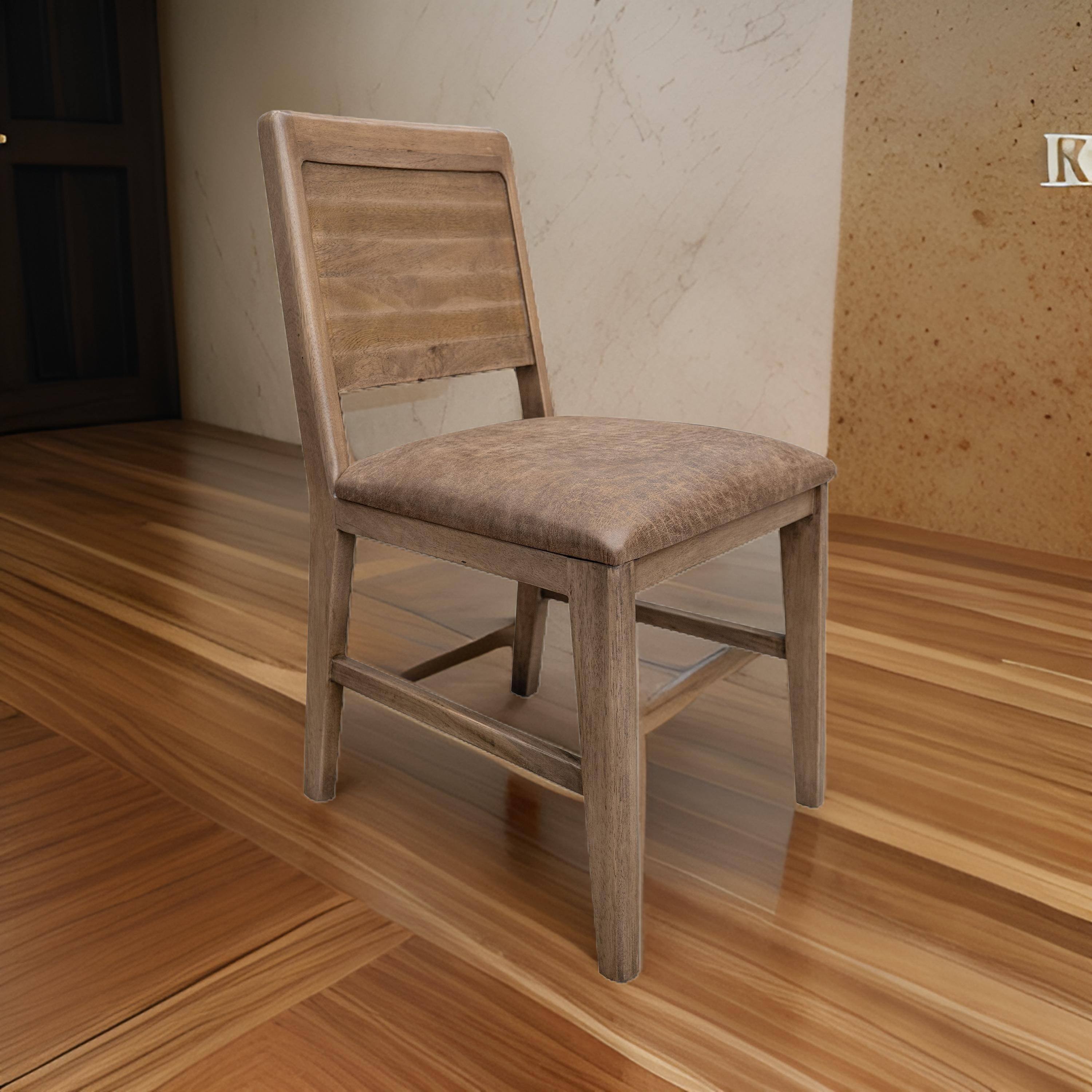 Alt View 2. Manhattan Lane - Okai Dining Side Chair Set of 2, Panel Backrest, Padded, Brown Solid Wood - Brown.