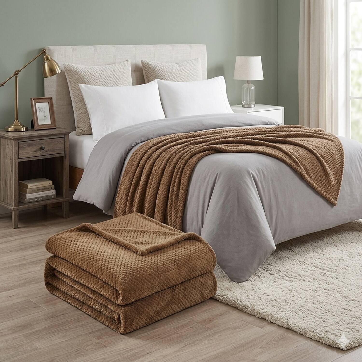 Alt View 2. Plazatex - Plazatex Noble House Micro Plush Popcorn Solid Blanket - Twin  66x86"  Taupe - Taupe.