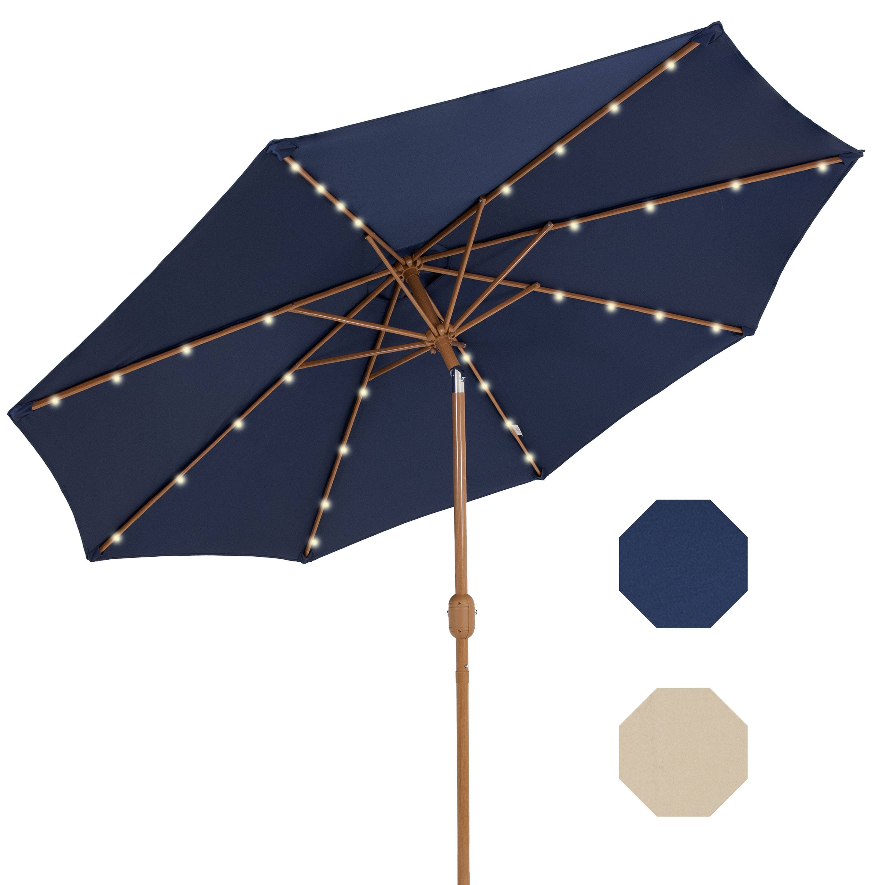 Alt View 9. Sunnydaze - 8.5 ft Solar Patio Umbrella with Faux Woodgrain Finish - Navy Blue.