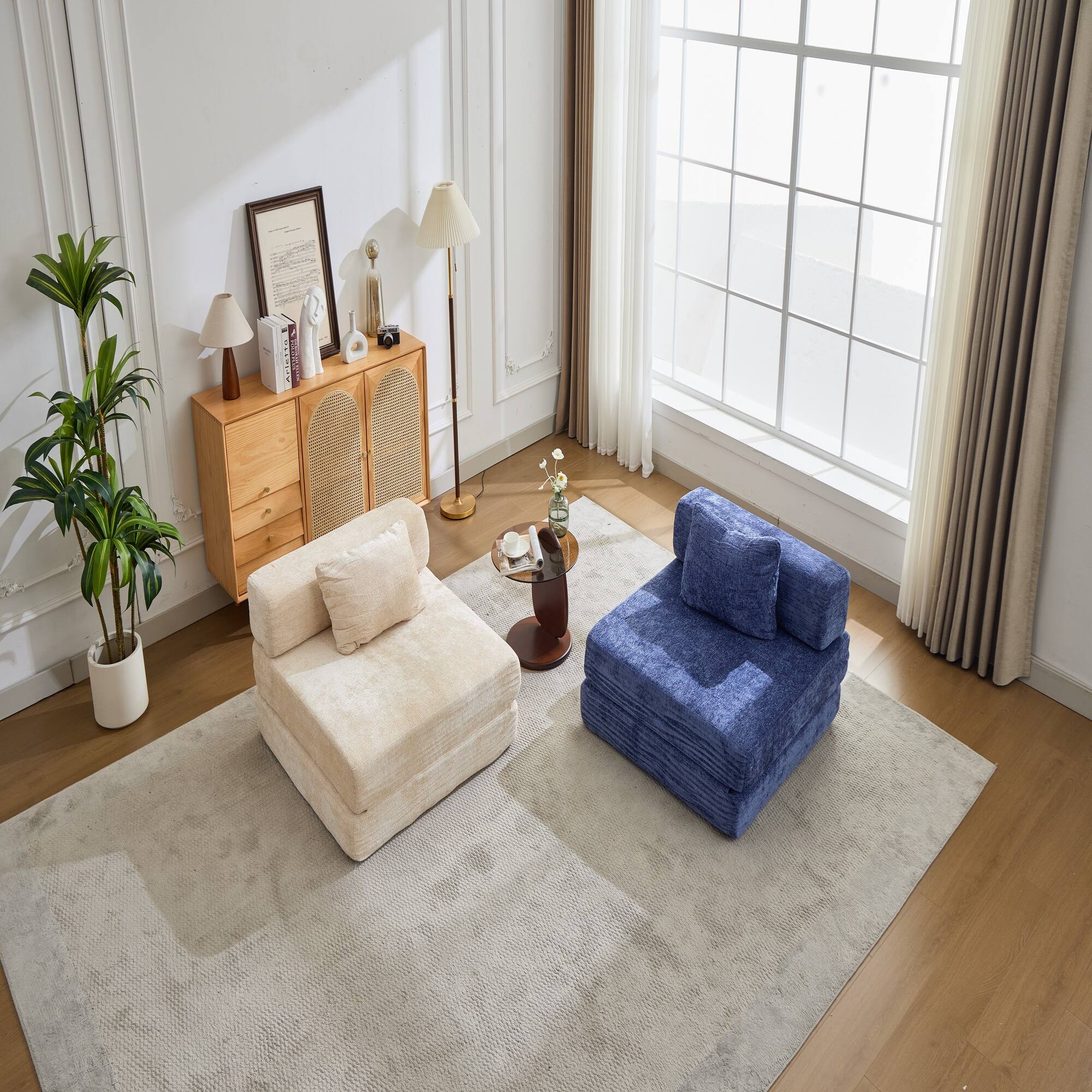 Left. Boyel Living - Convertible Chenille Floor Lounge Chair and Sleeper - Beige.