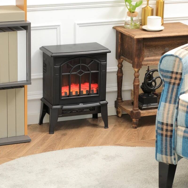Angle. Hivvago - Black Electric Fireplace Heater with Realistic Log Flame LED - Black.