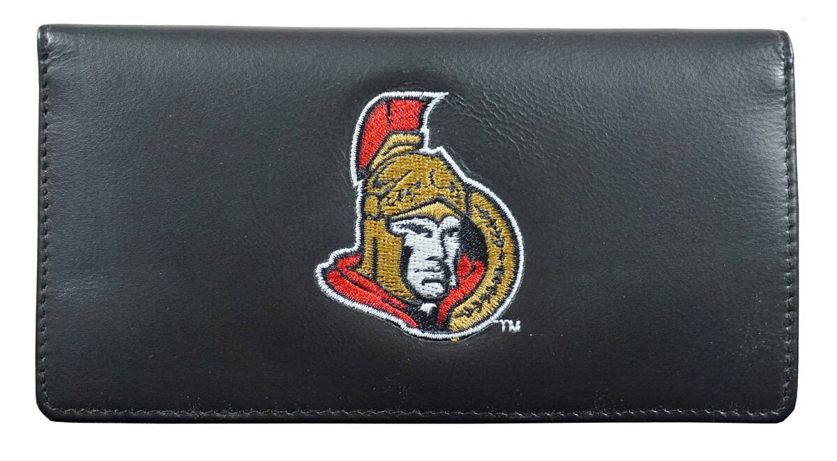 Front. Rico Industries - Ottawa Senators NHL Black Leather Embroidered Checkbook Cover - Multi.
