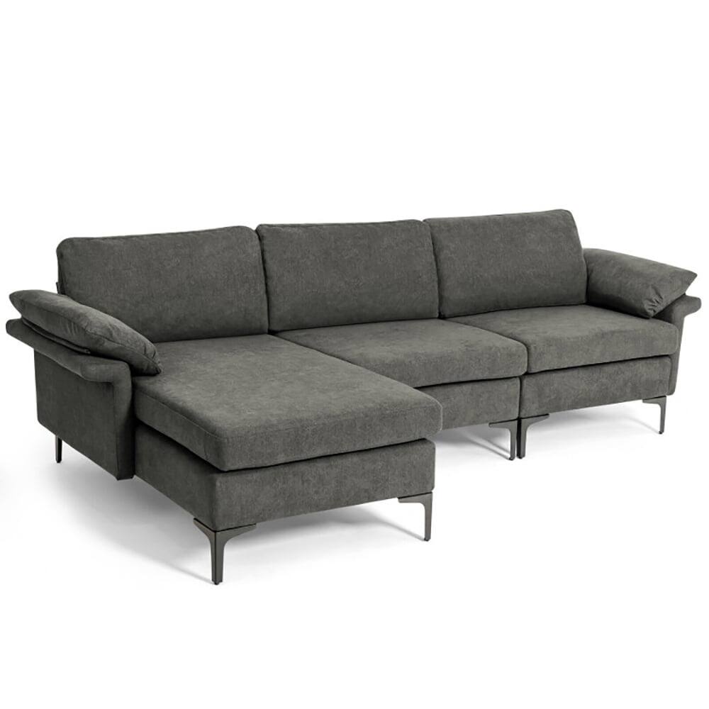 Back. Kadyn - Extra Large Modular L-shaped Sectional Sofa with Reversible Chaise for 4-5 People-Gray, Sectional Sofa Couch - Gray.