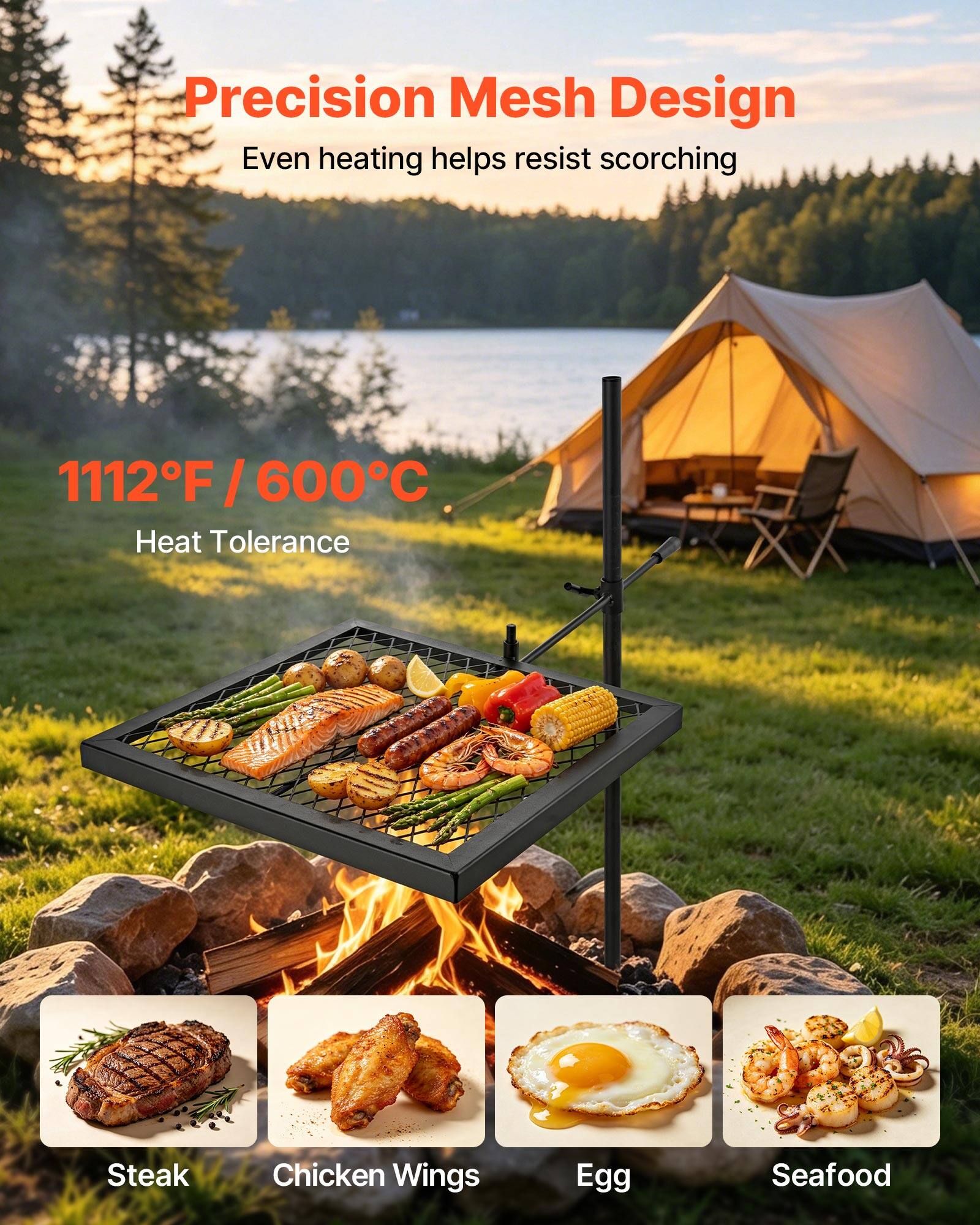 Precision Mesh Design  
Even heating helps resist scorching  

1112°F / 600°C  
Heat Tolerance  

Steak  
Chicken Wings  
Egg  
Seafood