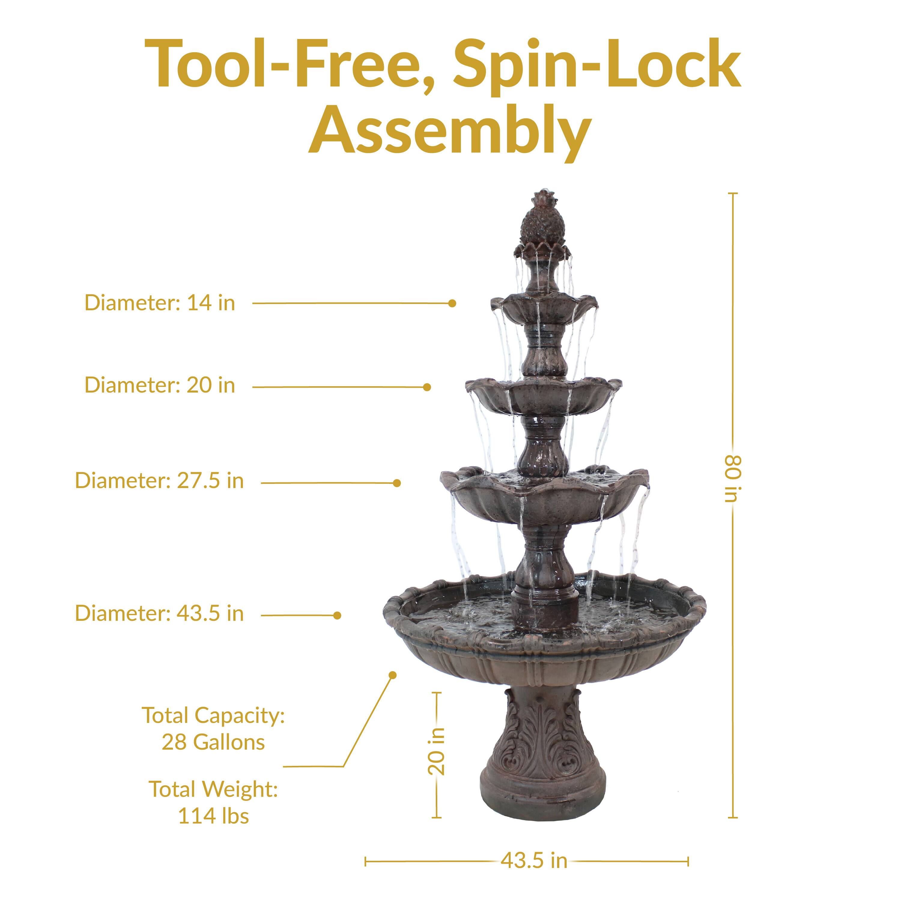 Tool-Free, Spin-Lock Assembly

- Diameter: 14 in
- Diameter: 20 in
- Diameter: 27.5 in
- Diameter: 43.5 in
- Total Capacity: 28 Gallons
- Total Weight: 114 lbs
- Height: 80 in