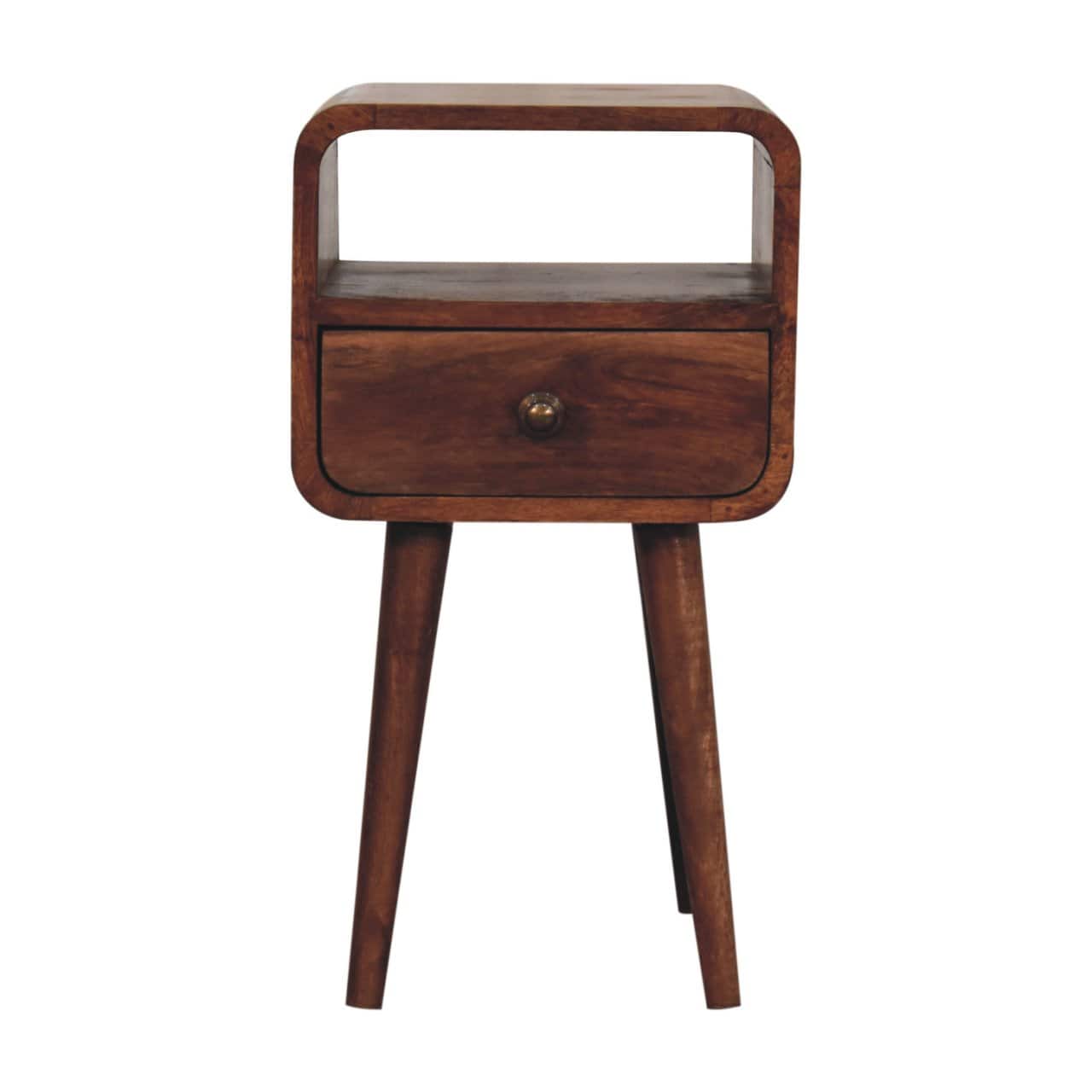 Artisan Furniture - Solid Wood Mini Honey Caramel Curved Bedside with Open Slot, 1 Drawer - Brown