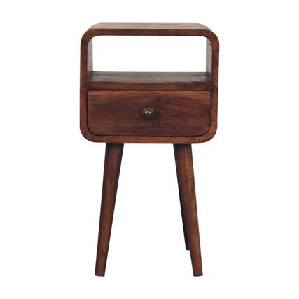 Front. Artisan Furniture - Artisan Furniture Solid Wood Mini Honey Caramel Curved Bedside with Open Slot, 1 Drawer, Brown - Brown.