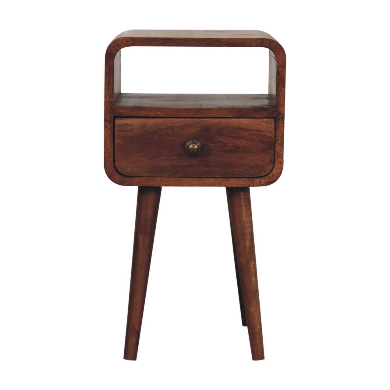 Front. Artisan Furniture - Artisan Furniture Solid Wood Mini Honey Caramel Curved Bedside with Open Slot, 1 Drawer, Brown - Brown.