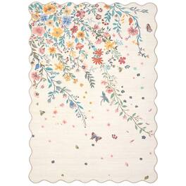 Jojoka - Pastoral Garden Rug Enchanted Floral & Insect Print Washable Carpet Soft Ultra-Thin for Boho Bedrooms & Living Rooms - Beige