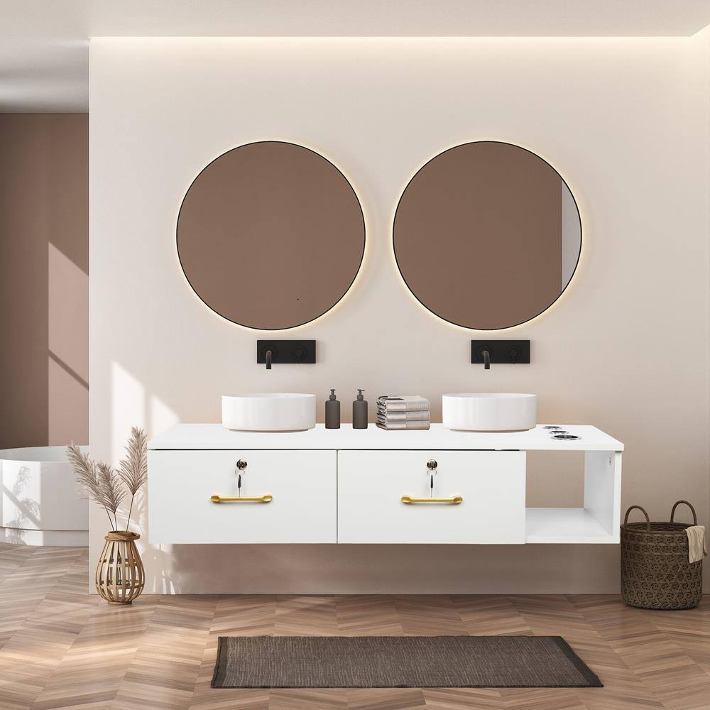 Alt View 6. Winado - Multifunctional Wall Mount Salon Station Bedroom Vanity with Locking Drawer & 3 Hair Dryer Holders  for Makeup Studios - White.