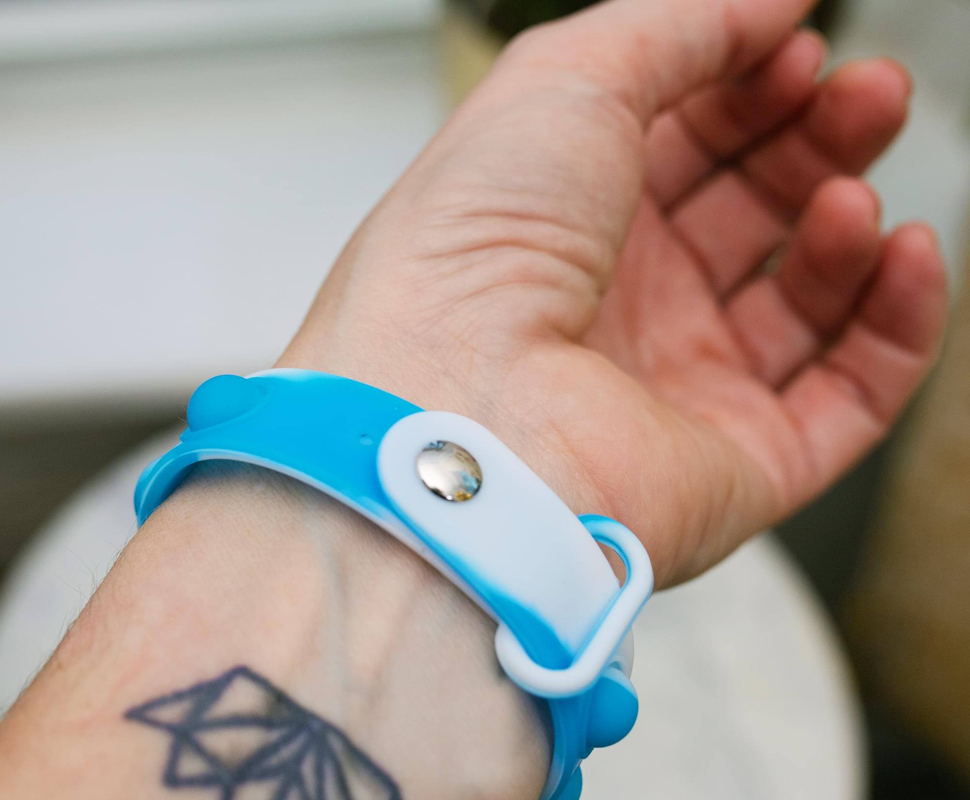 Alt View 3. Toynk - Pop Fidget Toy 13-Button Blue and White Flower Bracelet Accessory - Blue/White.